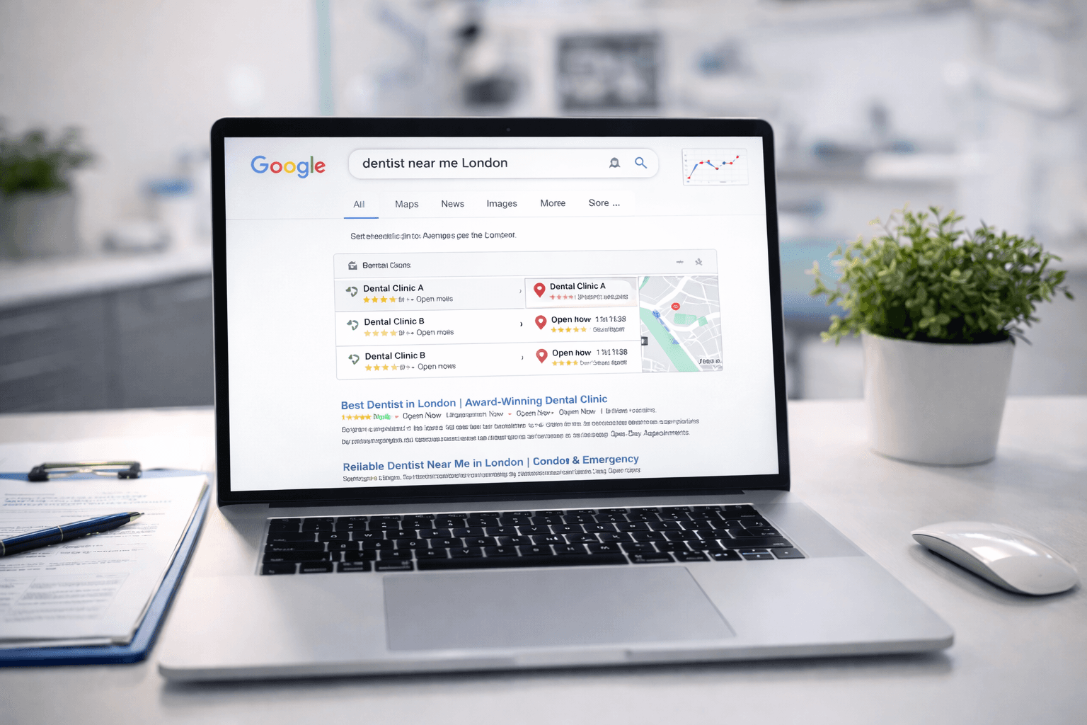 Dental practice website appearing in Google search results