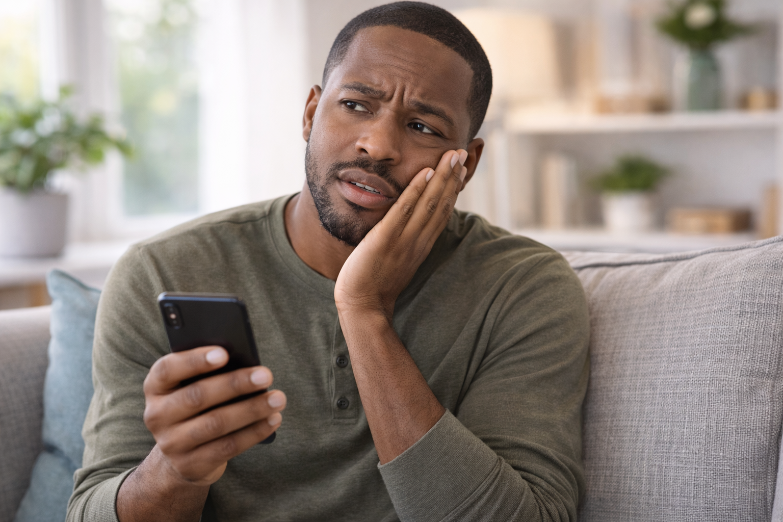 Person holding their jaw in pain needing emergency dental treatment